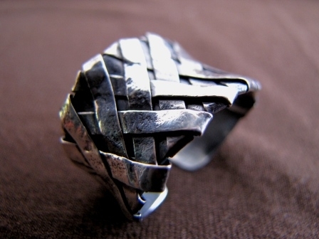 Oxidised Silver Woven Strips Ring