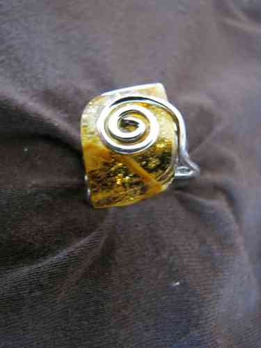 Silver Baltic Amber Spiral Ring
