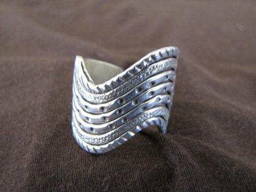 Silver Textured Wavy Lines Ring