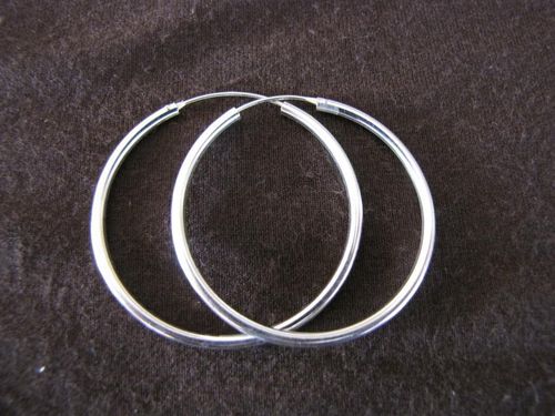 Silver 40mm by 2mm Hoop Earrings