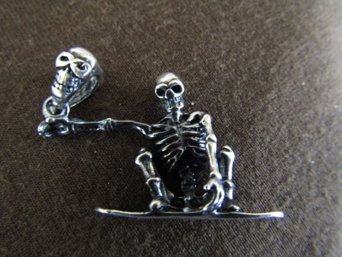 Silver Skeleton on a Surfboard Pendant