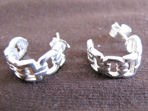 Silver Links Design Half Hoop Earrings
