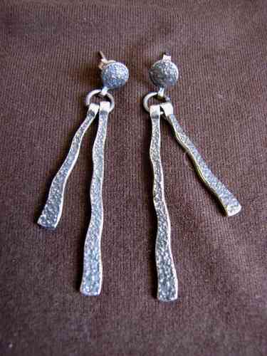 Silver Oxidised Wavy Drop Earrings