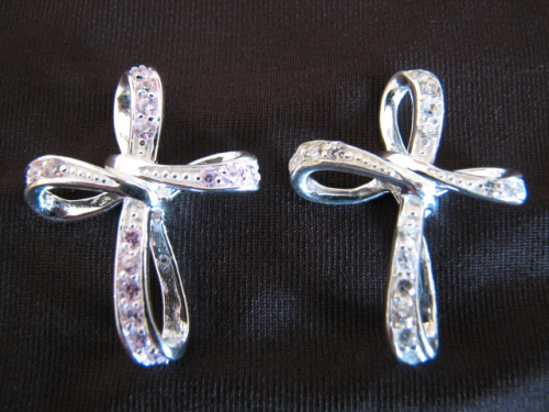 Silver Pink Cubic Zirconia Cross Pendant