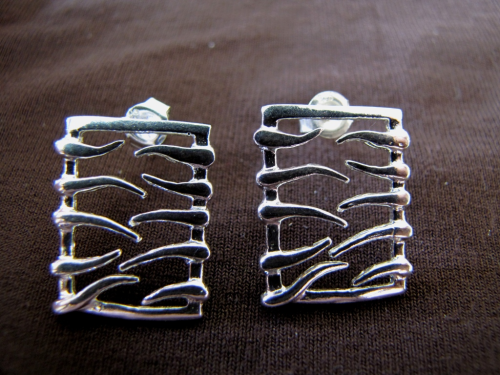 Silver Rectangular Cut-Out Earrings
