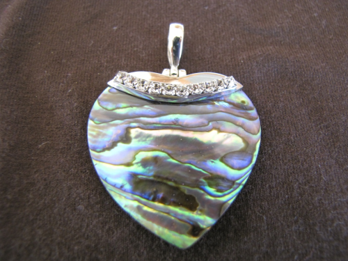 Silver Paua Cubic Zirconia Heart Pendant