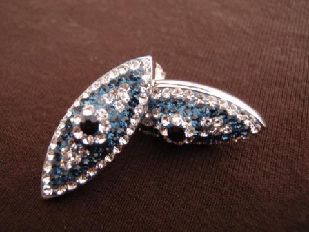 Silver Blue Crystal Evil Eye Earrings