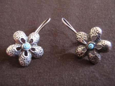 Silver Textured Flower Earrings