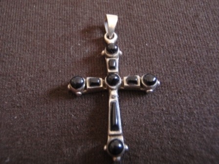 Silver Black Resin Set Cross Pendant