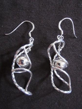 Silver Wire Twist and Ball Drop Earrings