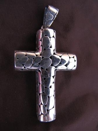 Oxidised Textured Silver Cross Pendant