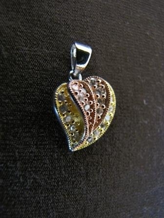 Silver Gold Cubic Zirconia Heart Pendant