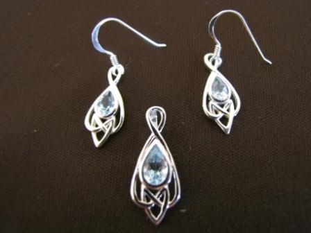 Silver Celtic Design Blue Topaz Earrings