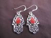 Silver Red Coral Hand of Fatima Earrings