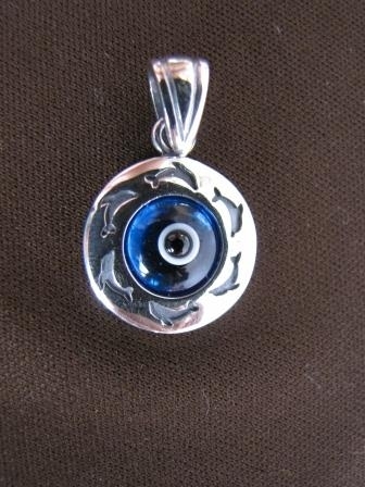 Silver Dolphin Blue Evil Eye Pendant