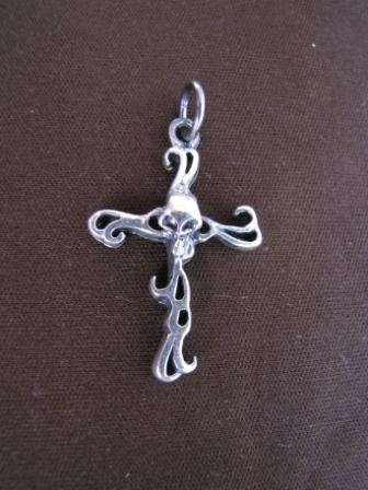 Oxidised Silver Skull and Cross Pendant