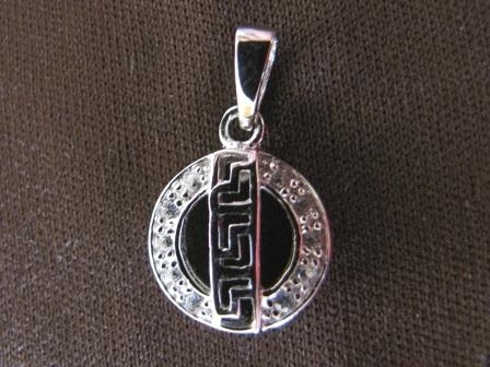 Silver Cubic Zirconia Greek Key Pendant