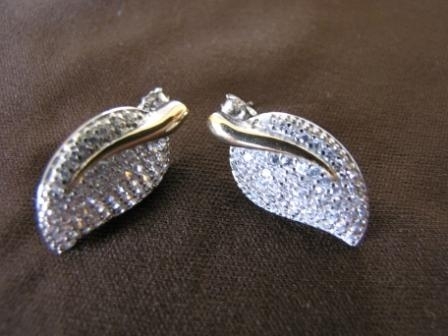 Silver Gold Cubic Zirconia Leaf Earrings
