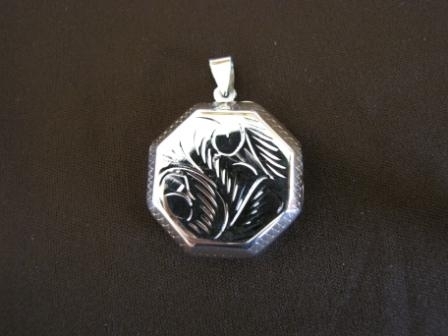 Engraved Silver Octagonal Locket Pendant