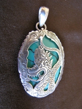 Silver Turquoise Barong Naga Pendant