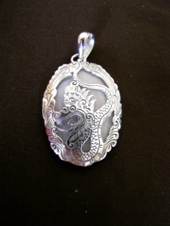 Oval Silver White Barong Naga Pendant