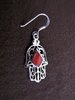 Silver Hand of Fatima Red Coral Earrings