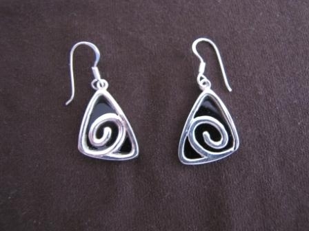 Triangular Silver Black Resin Earrings