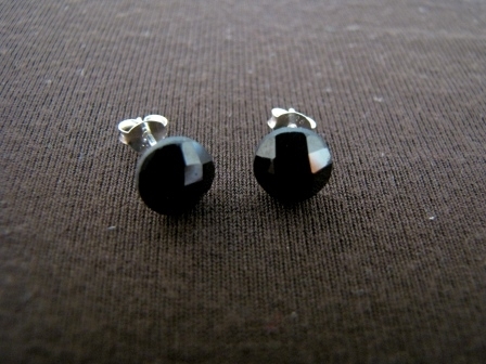 Round Black Onyx Silver Stud Earrings