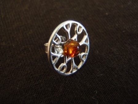 Round Silver Amber Earrings