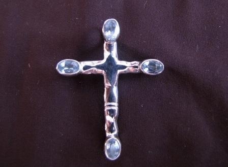 Silver Blue Topaz Cross Pendant