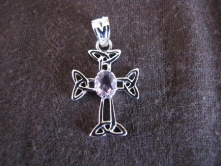 Silver Amethyst Celtic Cross Pendant
