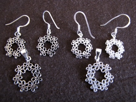 Silver Floral Ring Drop Earrings