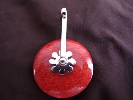 Silver Red Coral Daisy Wheel Pendant