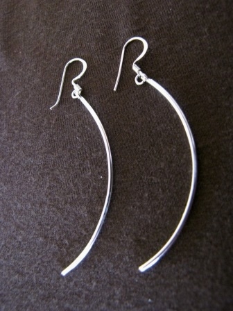 Silver Slim Curved Drop Earrings
