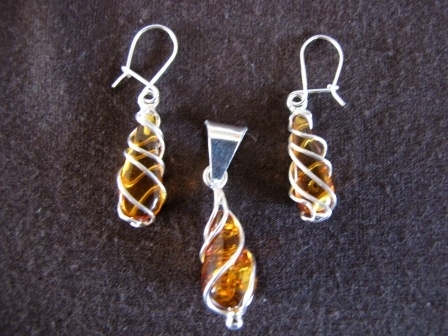 Silver Wire Imprisoned Amber Earrings
