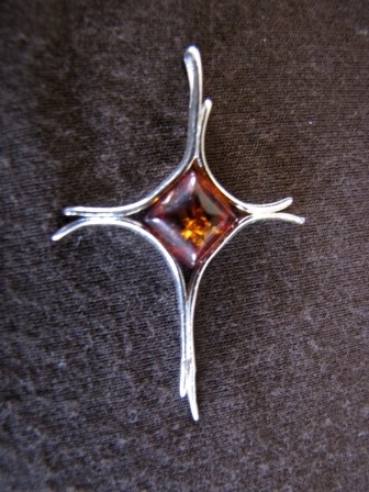 Silver Amber Cross Pendant