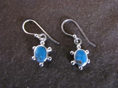 Small Silver Oval Turquoise Earrings