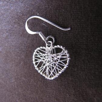 Silver Fine Wire Heart Drop Earrings