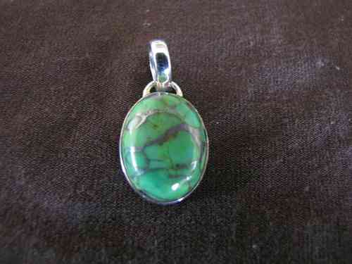 Silver Oval Green Turquoise Pendant