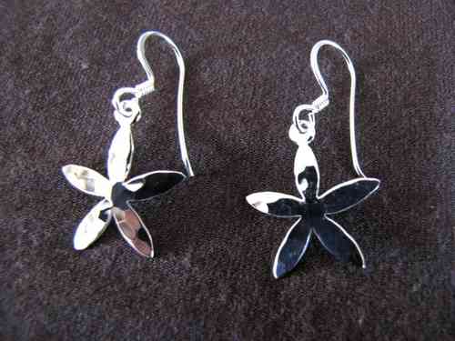 Hammered Silver Flower Drop Earrings