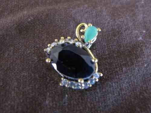 Silver Sapphire and Emerald Pendant