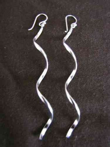 Silver Long Twist Spiral Drop Earrings