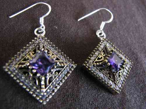 Silver Purple Cubic Zirconia Earrings
