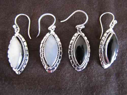 Silver Black or White Ellipse Earrings