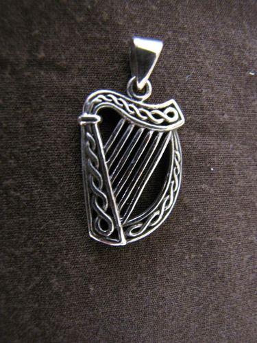 Silver Celtic Harp Pendant