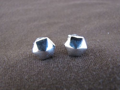 Silver Hexagonal Pyramid Stud Earrings