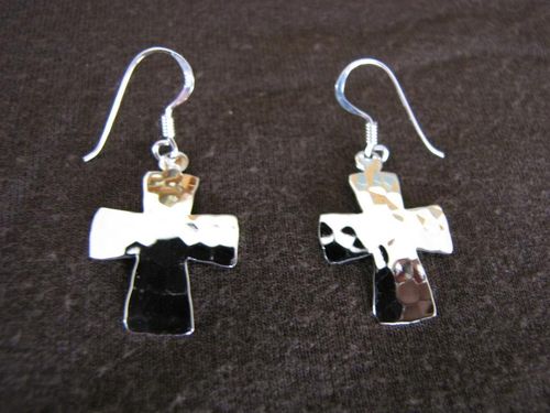 Hammered Silver Cross Earrings