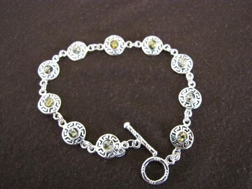 Silver Green Amber Bracelet