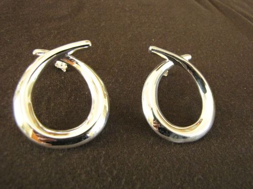 Silver Cross-Over Loop Stud Earrings