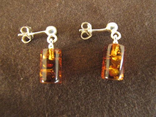 Silver Amber Cylinder Earrings